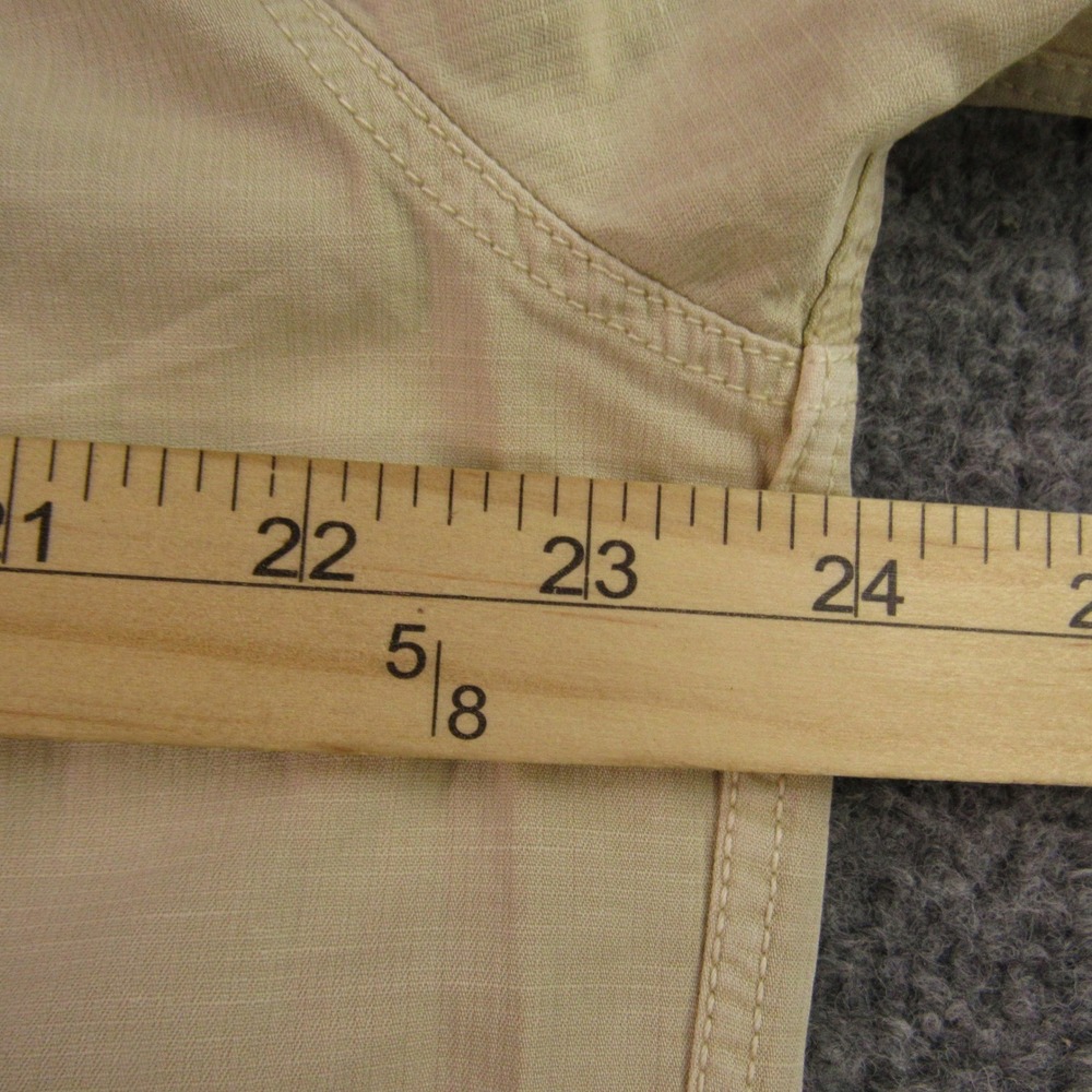 32 Bar Blues Shirt Mens L Tan Cotton Linen Blend Band Collar Short Sleeve Summer - Picture 9 of 11